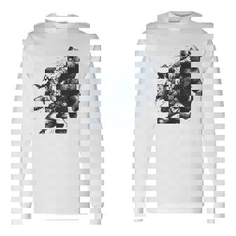 Bear Man Punching Bear Retro Vintage Hunting Camping Long Sleeve T-Shirt - Thegiftio UK