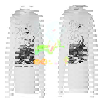 Boo Halloween Boo Ghost Riding Tractor Carved Pumpkins Long Sleeve T-Shirt | Seseable UK