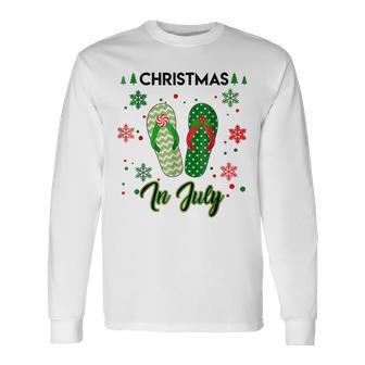 Christmas In July Flip Flops Summer Vacation Beach Lovers Long Sleeve T-Shirt - Monsterry