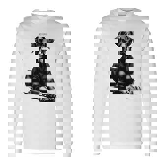 Cool Doberman With Floppy Ears In Lying Pose Long Sleeve T-Shirt - Thegiftio UK