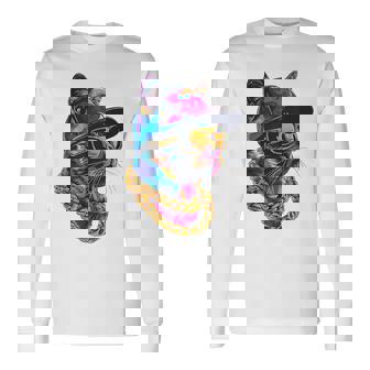 Cool Hip Hop Cat Urban Streetwear B-Boy Graffiti Long Sleeve T-Shirt - Seseable
