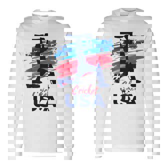 Cricket Support Team Flag Usa Batsman Bowler American Long Sleeve T-Shirt - Monsterry