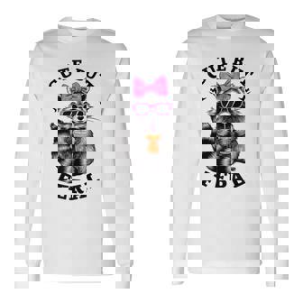 Cute But Feral Colorful Racoon With Sunglasses Racoon Long Sleeve T-Shirt - Monsterry
