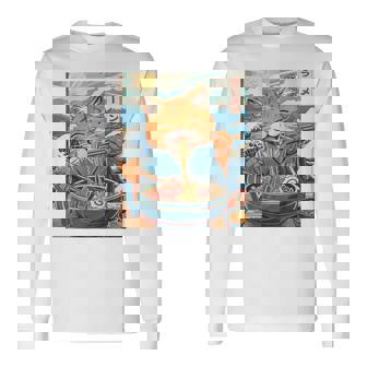Cute Japanese Ramen Cat The Great Wave Long Sleeve T-Shirt - Thegiftio