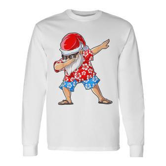 Dabbing Santa Christmas In July Boys Hawaiian Xmas Dab Long Sleeve T-Shirt - Monsterry