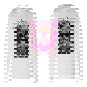 Donald Trump Blowing Bubble Gum Pink Sunglasses Trump 2024 Long Sleeve T-Shirt | Mazezy