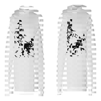 Halloween Skeleton Walking Boston Terrier Dog Lover Long Sleeve T-Shirt - Monsterry