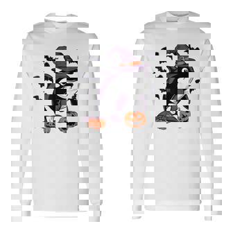 Pumpkin Bat Witch Costume Orca Halloween Long Sleeve T-Shirt - Thegiftio
