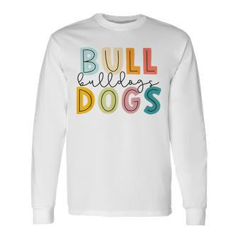 Go Bulldog Football School Spirit Team Mascot Game Pawprint Long Sleeve T-Shirt - Monsterry
