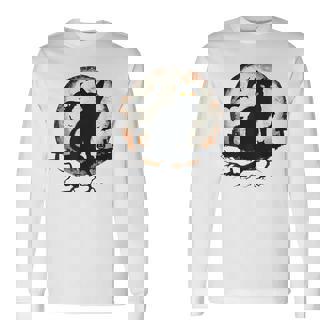 Halloween Cat Pumpkin Bat Moon Cemetery Scary Long Sleeve T-Shirt - Thegiftio