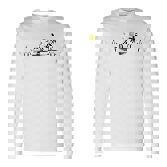Heartbeat With Sailboat Tropical Palm Trees Beach Island Long Sleeve T-Shirt | Mazezy