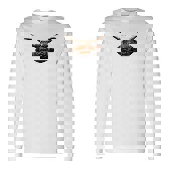Hook'em Horns With Bull Horns Coming Out Of Football Laces Long Sleeve T-Shirt - Monsterry