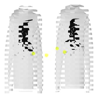 Hound Dog Puppy Plays Fetch With Yellow Tennis Balls Long Sleeve T-Shirt - Monsterry