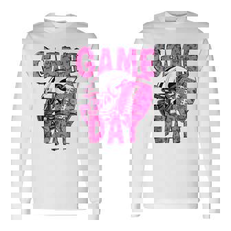 Leopard Game Day Pink American Football Tackle Breast Cancer Long Sleeve T-Shirt - Thegiftio