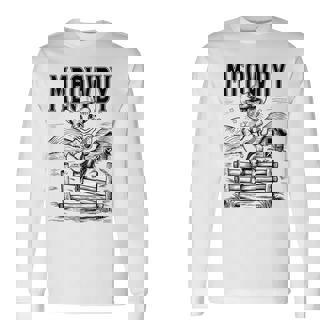Meowdy Howdy Country Guitar Music Cowboy Cat Graphic Long Sleeve T-Shirt - Thegiftio