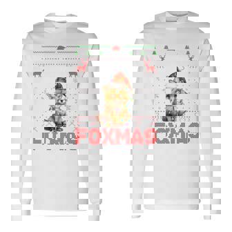 Merry Foxmas Santa Fox Lights Fox Lovers Ugly Xmas Sweater Long Sleeve T-Shirt | Mazezy