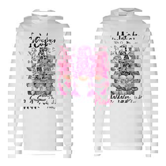 In October We Wear Pink Cute Gnomes Breast Cancer Awareness Long Sleeve T-Shirt | Mazezy