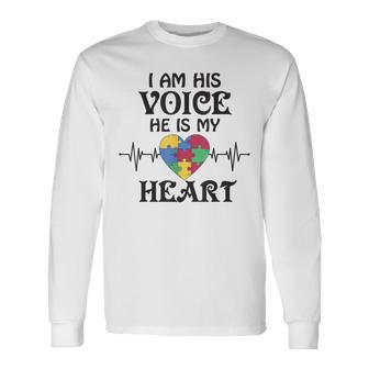 I Am Hisoice He Is My Heart Herzschlag Autism Awareness Son Langarmshirts - Geschenkecke