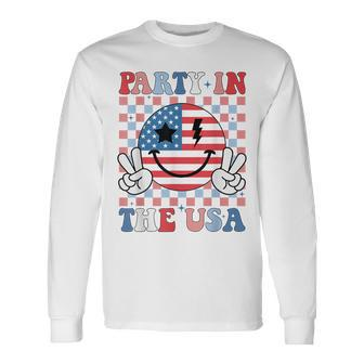Party In The Usa Usa Flag Smile Face For 4Th Of July Long Sleeve T-Shirt - Monsterry AU