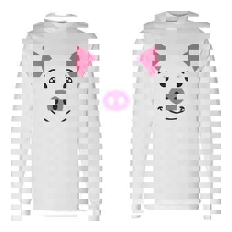 Pig Cute Animal Face Grin Costume Carneval Halloween Long Sleeve T-Shirt - Monsterry