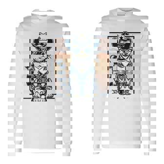 Pink Cowboy Cat Country Western Cottagecore Pink Cowgirl Long Sleeve T-Shirt | Seseable CA