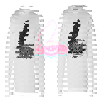 Raven Creepy Jack O Lantern Pumpkin Costume Scary Halloween Long Sleeve T-Shirt - Monsterry