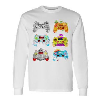 Skeleton Zombie Gaming Controllers Halloween Gamer Mummy Boy Long Sleeve T-Shirt - Seseable