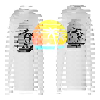 Sunset Coconut Palm Trees Summer Vibes Retro Tropical Summer Long Sleeve T-Shirt - Thegiftio