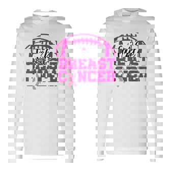 Tackle Cancer Pink Ribbon Football Breast Cancer Awareness Long Sleeve T-Shirt - Thegiftio