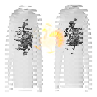 Turkey Soccer Thanksgiving Turkey Playing Soccer Boys Men Long Sleeve T-Shirt | Mazezy