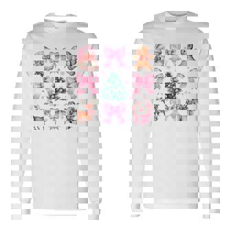 Vintage Coquette Bow Pink Christmas Tree Santa Xmas Holiday Long Sleeve T-Shirt - Seseable