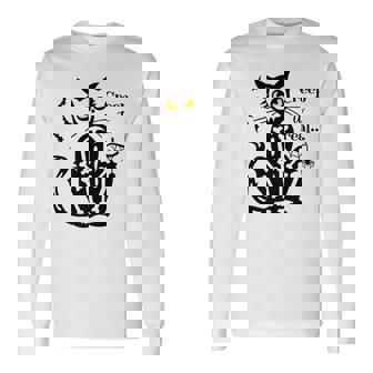 Vintage Halloween Creep It Real Black Cat Spider Bats Premium Long Sleeve T-Shirt - Monsterry