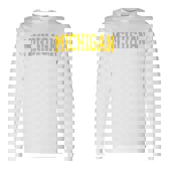 Vintage Michigan Look Blue Maize Retro Font Michigan Long Sleeve T-Shirt - Monsterry