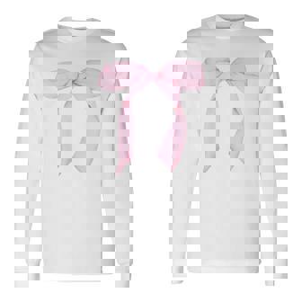 Women's Pink Bow Coquette Aesthetic Bow Print Bow Graphic Long Sleeve T-Shirt - Thegiftio