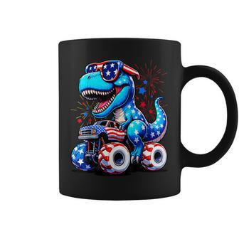 4Th Of July Boys Patriotic Dinosaur Rex Monster Truck Coffee Mug - Monsterry CA