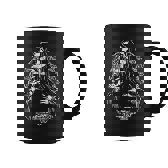 Bad Nun With Beer Occult Gothic Dark Unholy Nun Horror Coffee Mug - Monsterry