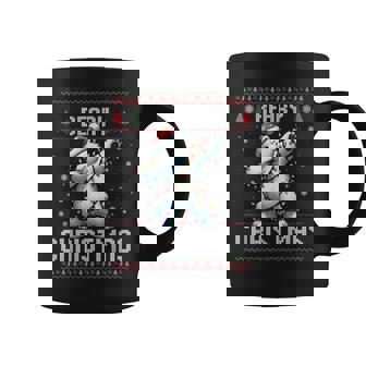 Beary Christmas Dabbing Polar Bear Santa Hat Xmas Lights Graphic Print Coffee Mug - Monsterry