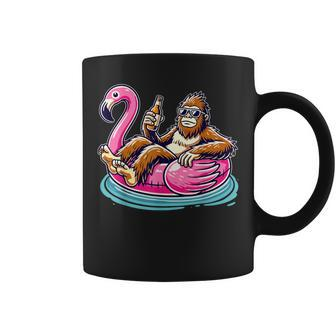 Bigfoot Chilling On Flamingo Float With Beer Fun Summer Vibe Coffee Mug - Monsterry AU