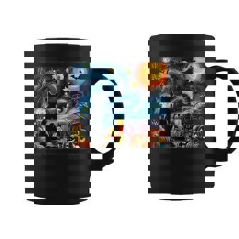 Black Cat Halloween Costume Van Gogh Starry Night Pumpkins Coffee Mug - Monsterry