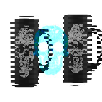 Blue Green Cracked Halloween Skull Coffee Mug - Monsterry