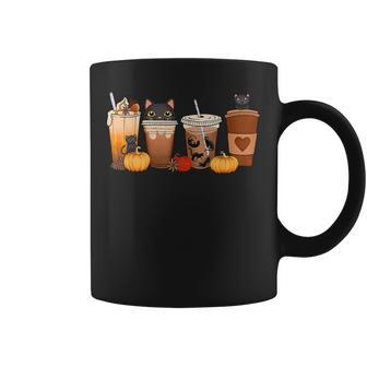 Cat Halloween Iced Coffee Cups Fall Pumpkin Kitten Graphic Print Coffee Mug - Monsterry