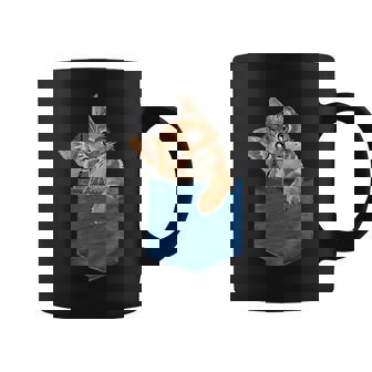 Cat In Pocket Coming Out Cute Cat Peeking In Pocket Kitty Graphic Print Coffee Mug - Monsterry