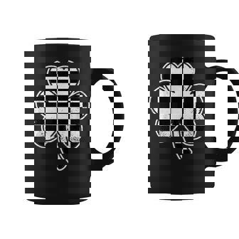 Checkered Four Leaf Clover Race Car Gamer St Patrick's Day Coffee Mug - Monsterry