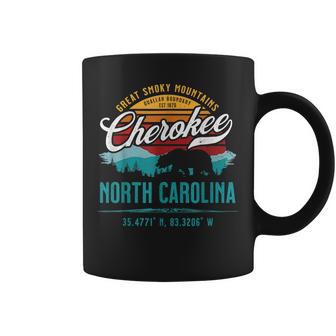Cherokee North Carolina Retro Great Smoky Mountains Bear Coffee Mug - Monsterry