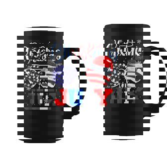 Christmas In July Santa Hat Sunglasses Usa Flag 4Th Of July Coffee Mug - Monsterry