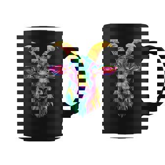 Colorful Goat Face Farm Animal Lover Black Coffee Mug | Seseable UK