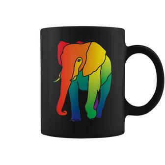 Colorful Rainbow Elephant Graphic Tee Simple Earth Day Graphic Print Coffee Mug - Monsterry