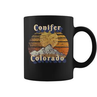 Conifer Colorado Retro Mountain Sunset Styled Graphic Print Coffee Mug - Monsterry