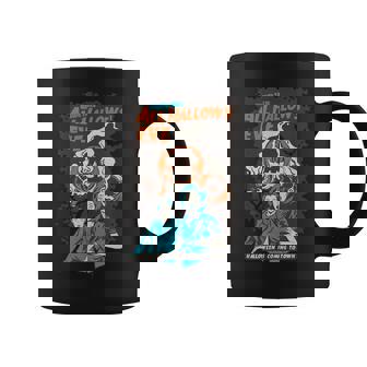 Cool Vintage Design Featuring a Couple Running From Pumpkins Graphic Print Coffee Mug - Monsterry