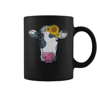 Cute Farm Animal Sunshine Nature Flower Yellow Sunflower Cow Coffee Mug - Monsterry